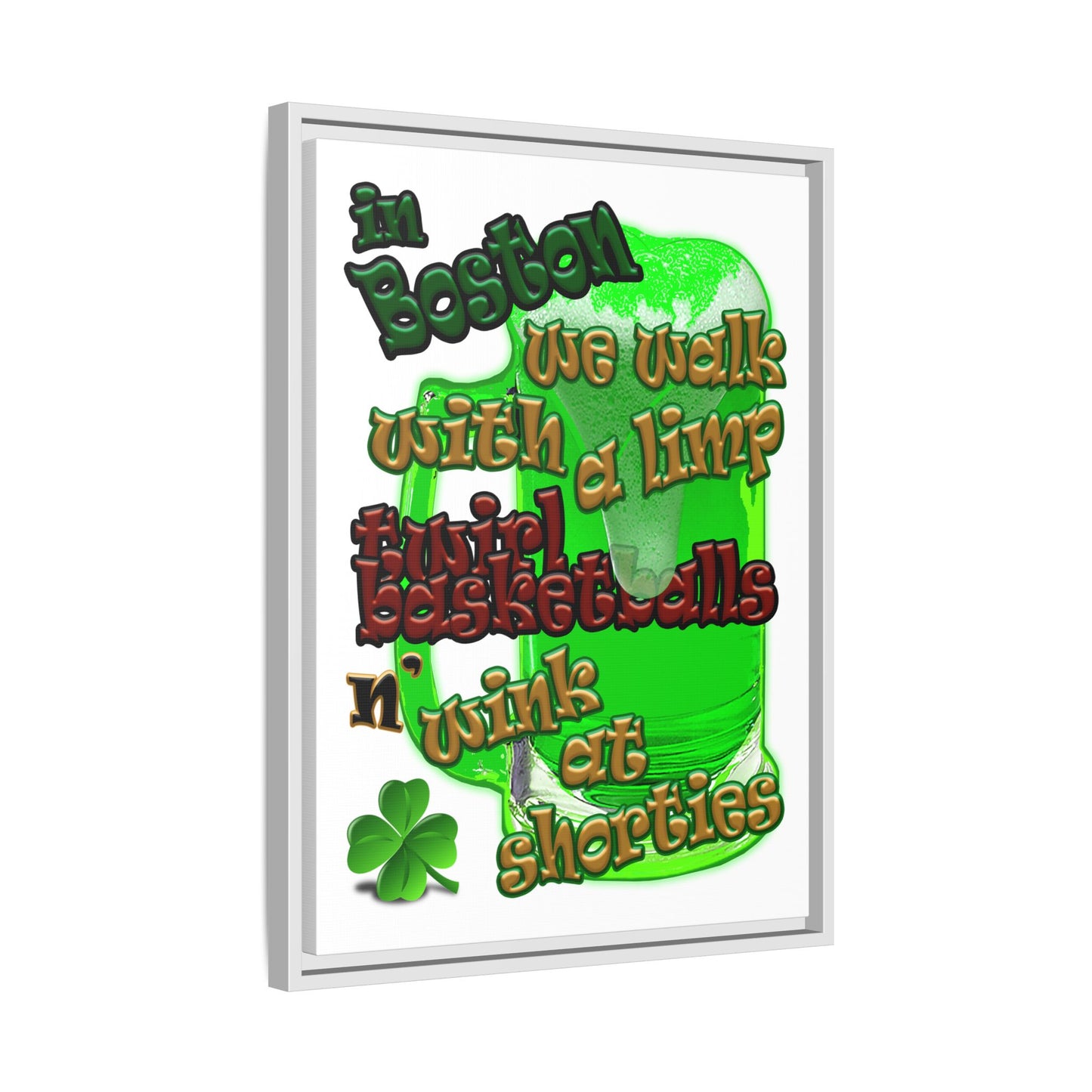 celtics logo - framed canvas art (white)
