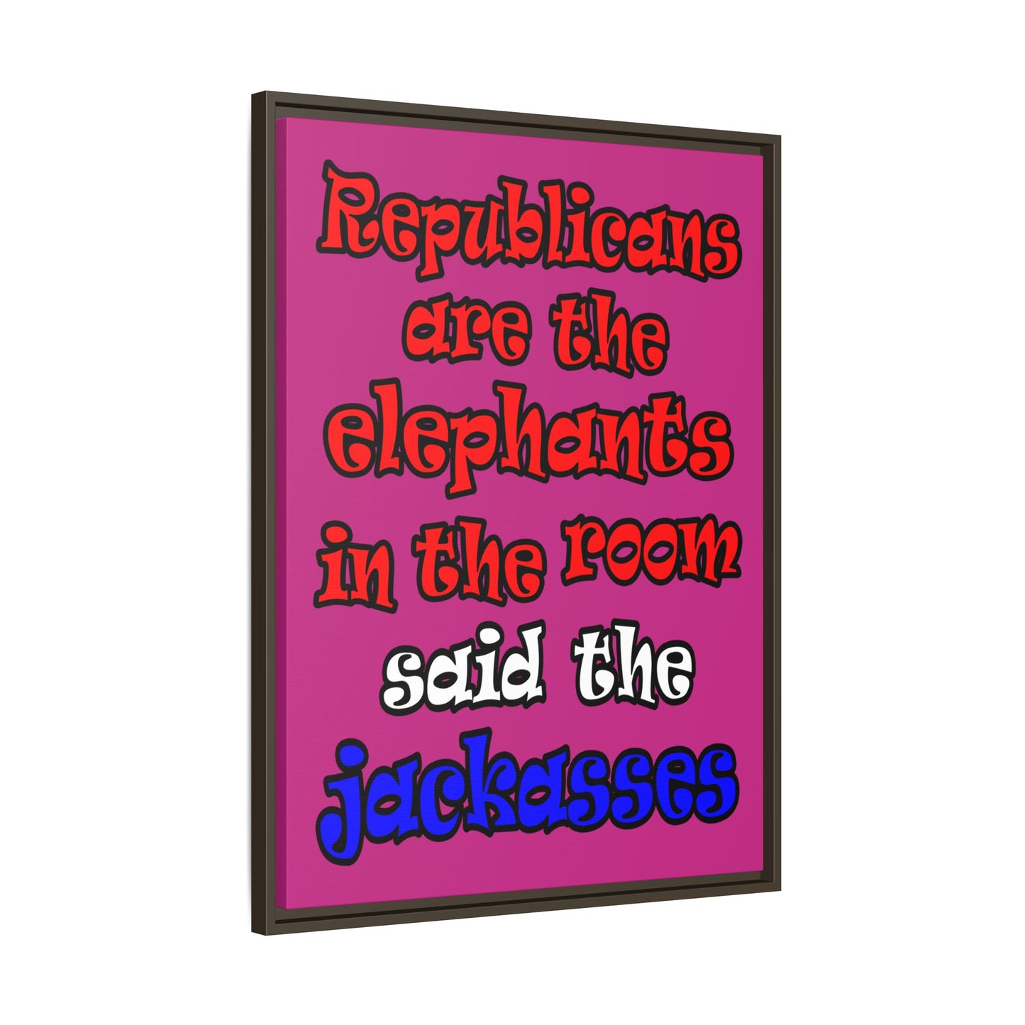 donkeys and elephants - framed canvas art (pink)