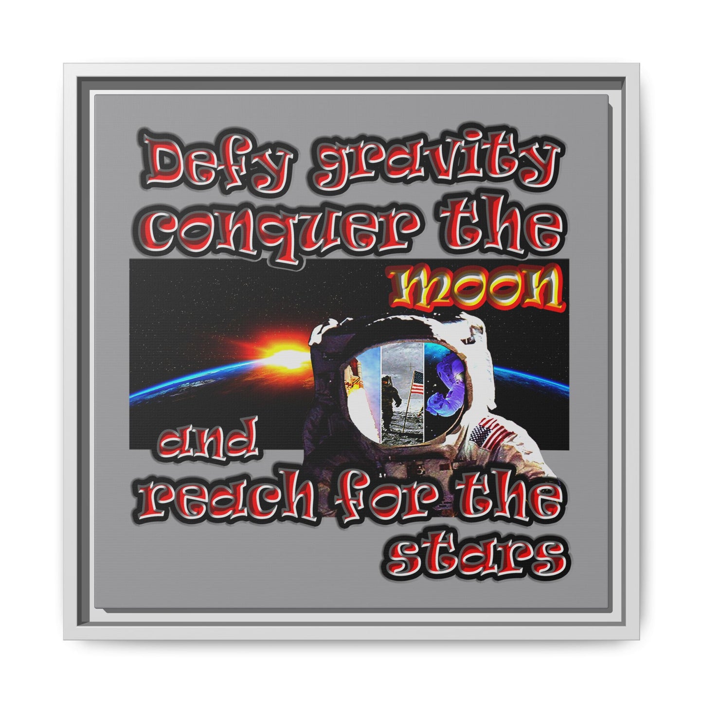 defy conquer reach - framed canvas art (grey)