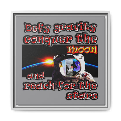 defy conquer reach - framed canvas art (grey)