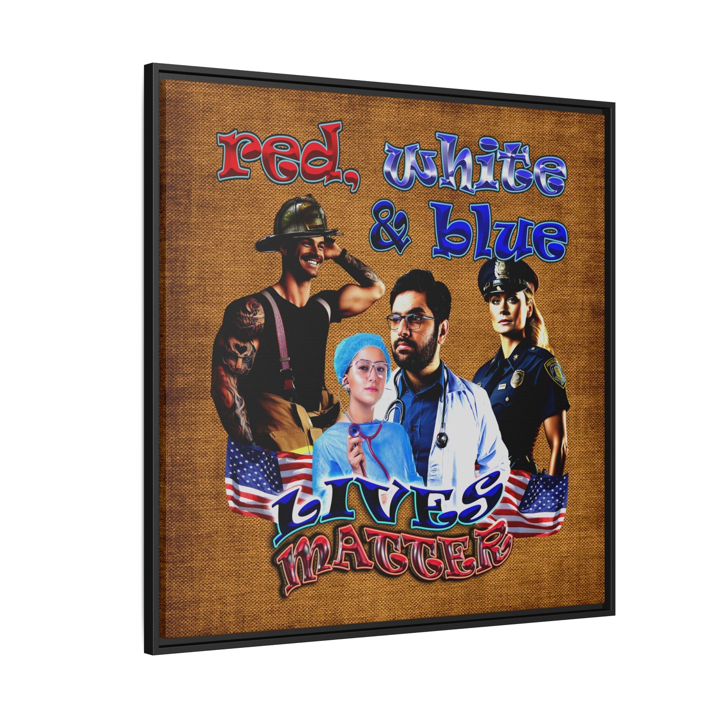 rw&b lives matter - framed canvas art (brown papyrus)