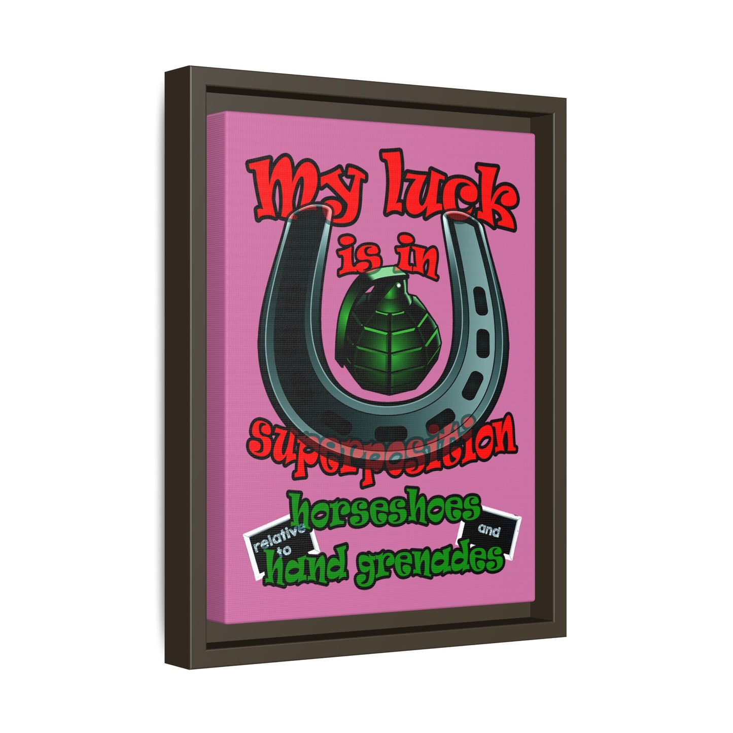 my luck - framed canvas art (light pink)