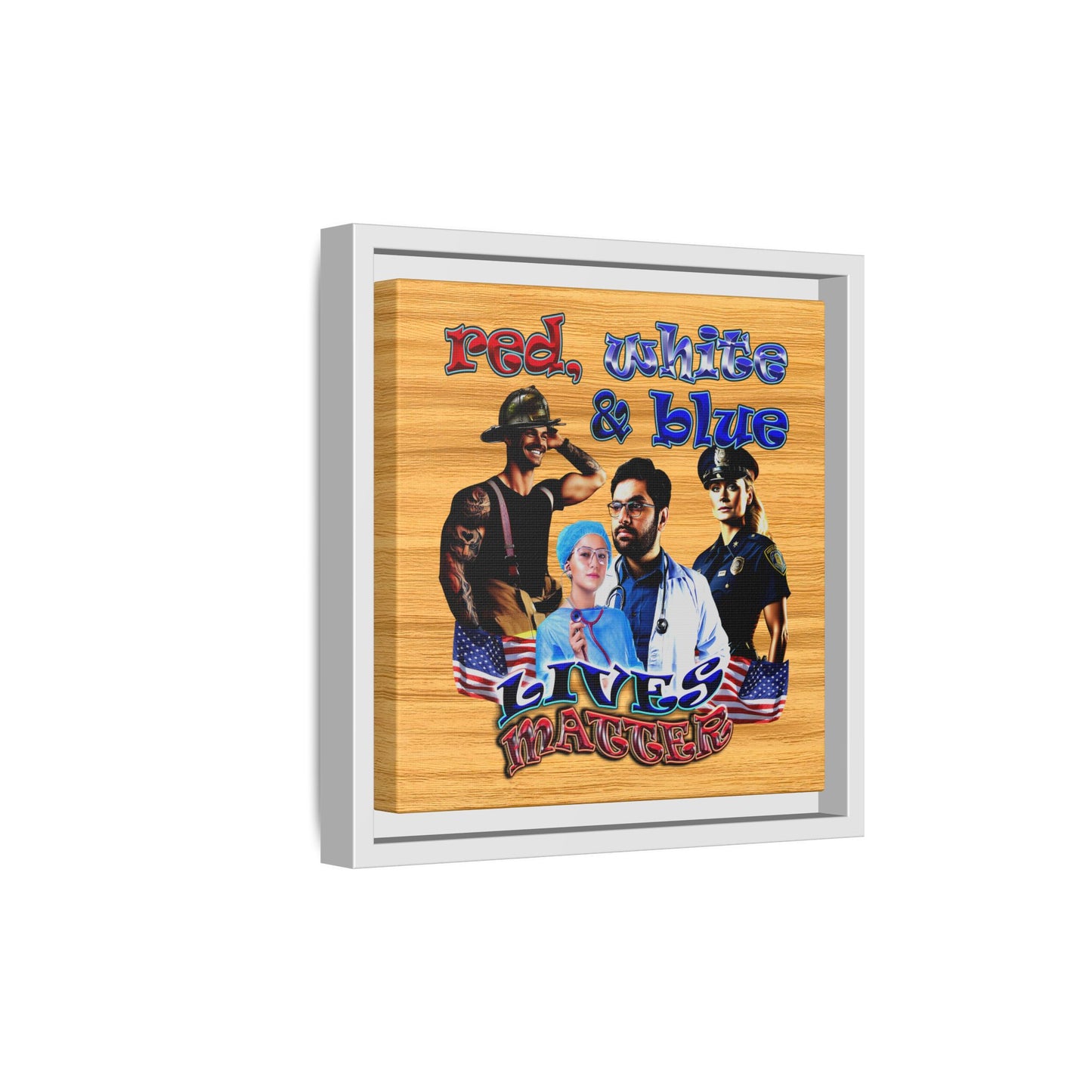 rw&b lives matter - framed canvas art (butterscotch wood finish)