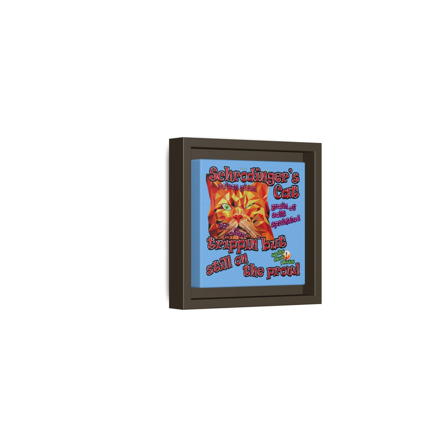 schrodinger's cat - framed canvas art (light blue)