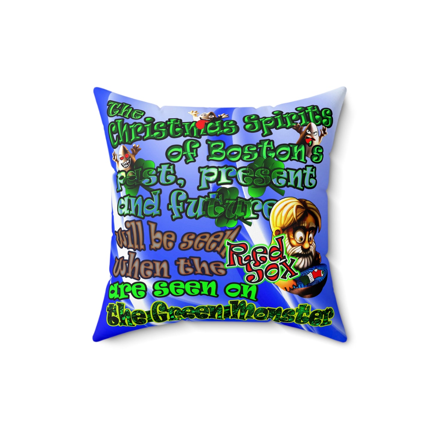christmas spirits of boston - Spun Polyester Square Pillow - (blue-white wave)