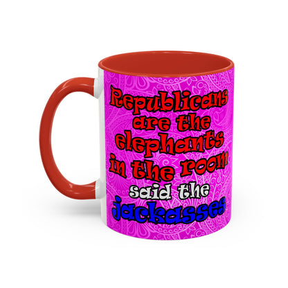 donkeys and elephants - Accent Mug (pink swirl)