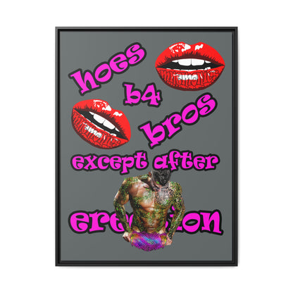 hoes b4 bros - framed canvas art (dark grey)