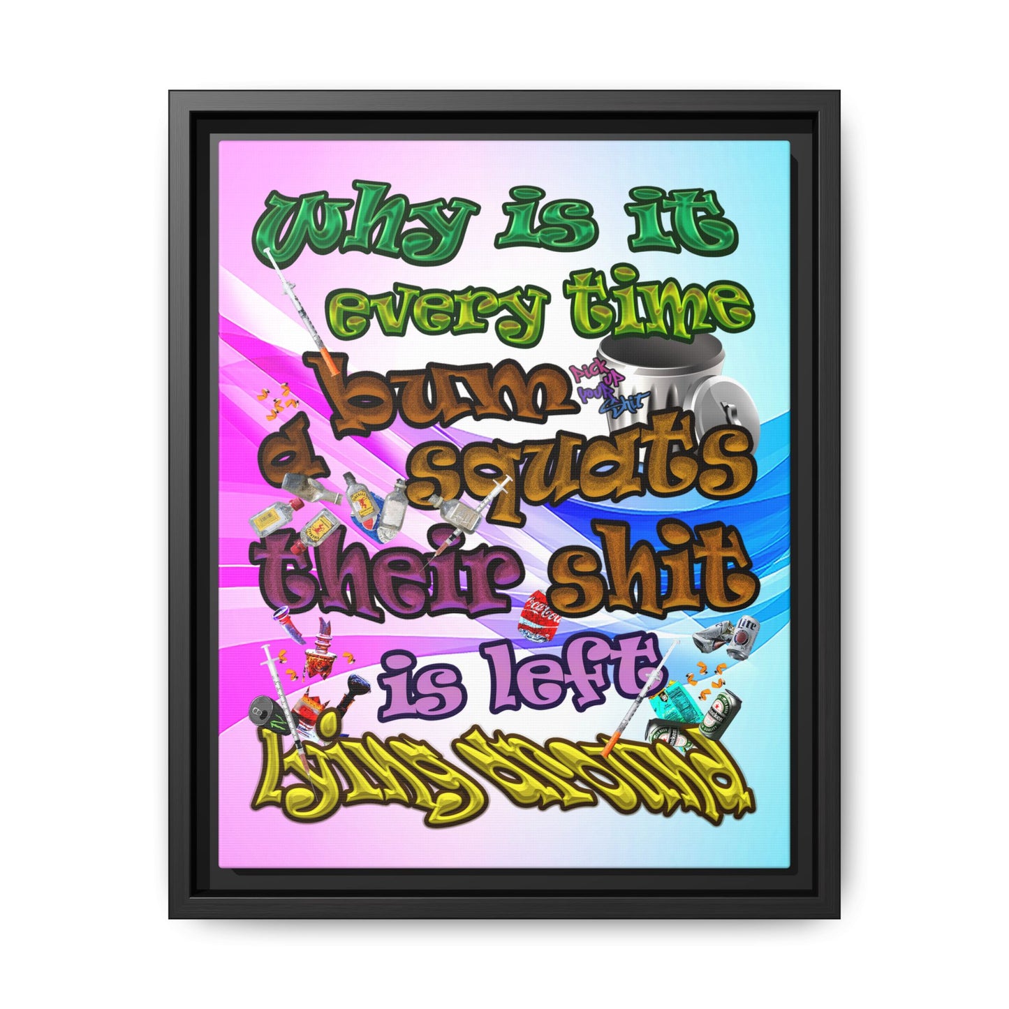 the bum's shit - framed canvas art (light blue-pink wave)