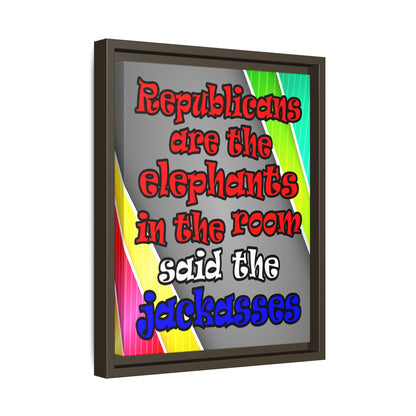 donkeys and elephants - framed canvas art (rainbow split)