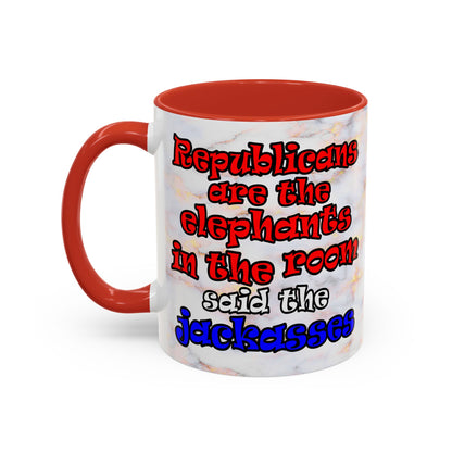 donkeys and elephants - Accent Mug (white marble)