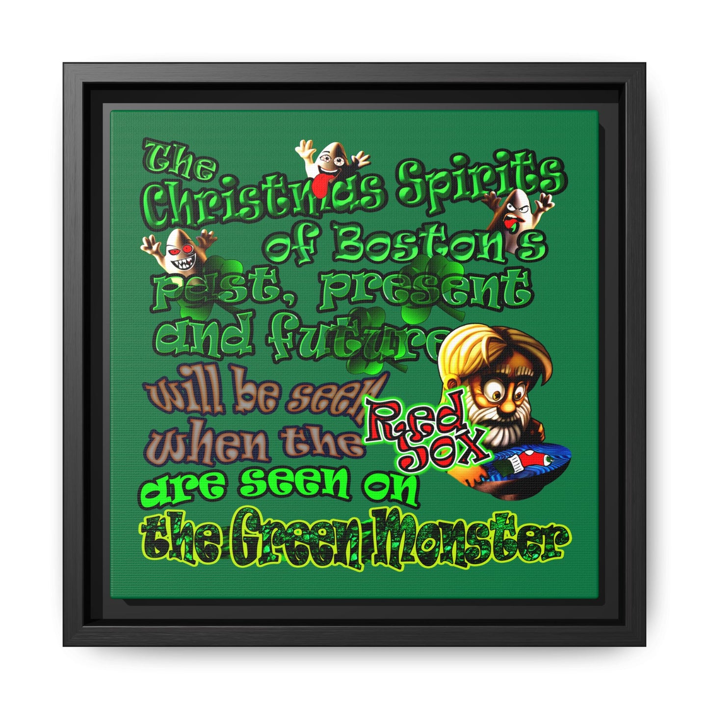 christmas spirits of boston - framed canvas art (dark green)