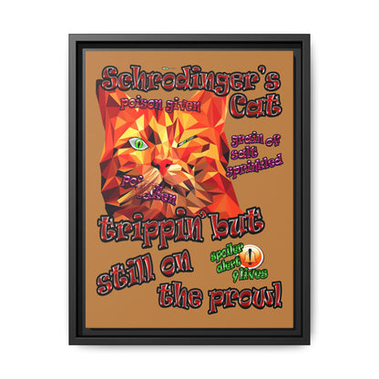schrodinger's cat - framed canvas art (light brown)