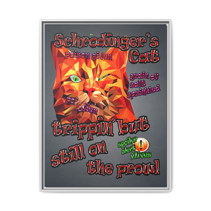 schrodinger's cat - framed canvas art (grey-light grey)