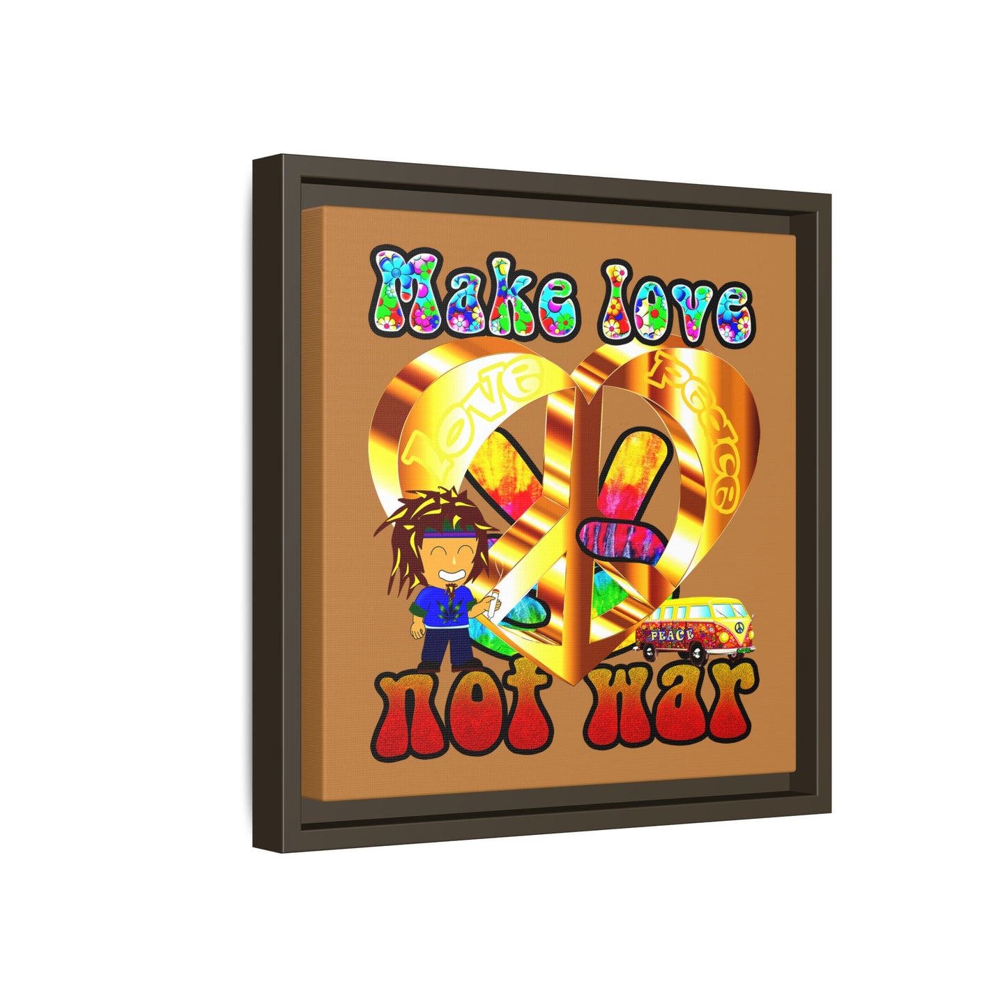 love peace - framed canvas art (light brown)