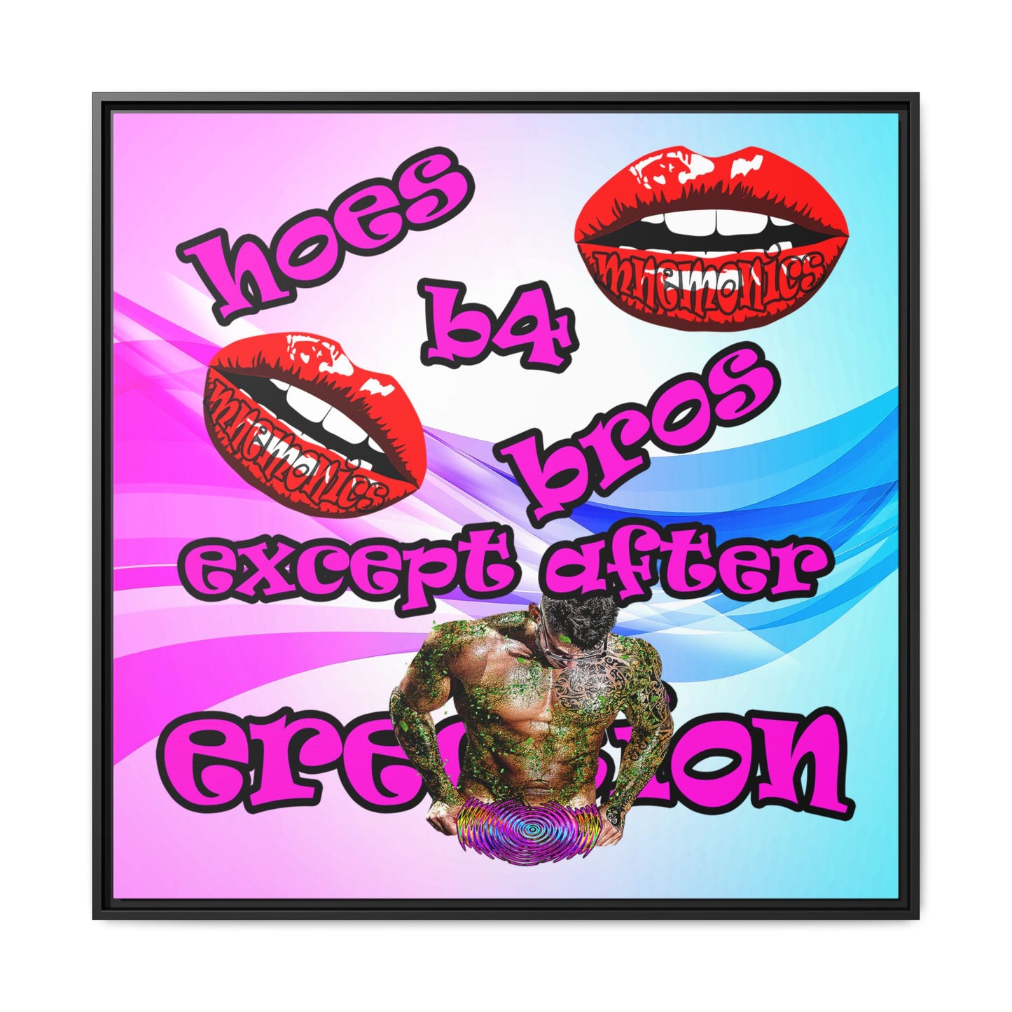 hoes b4 bros - framed canvas art (light blue-pink wave)