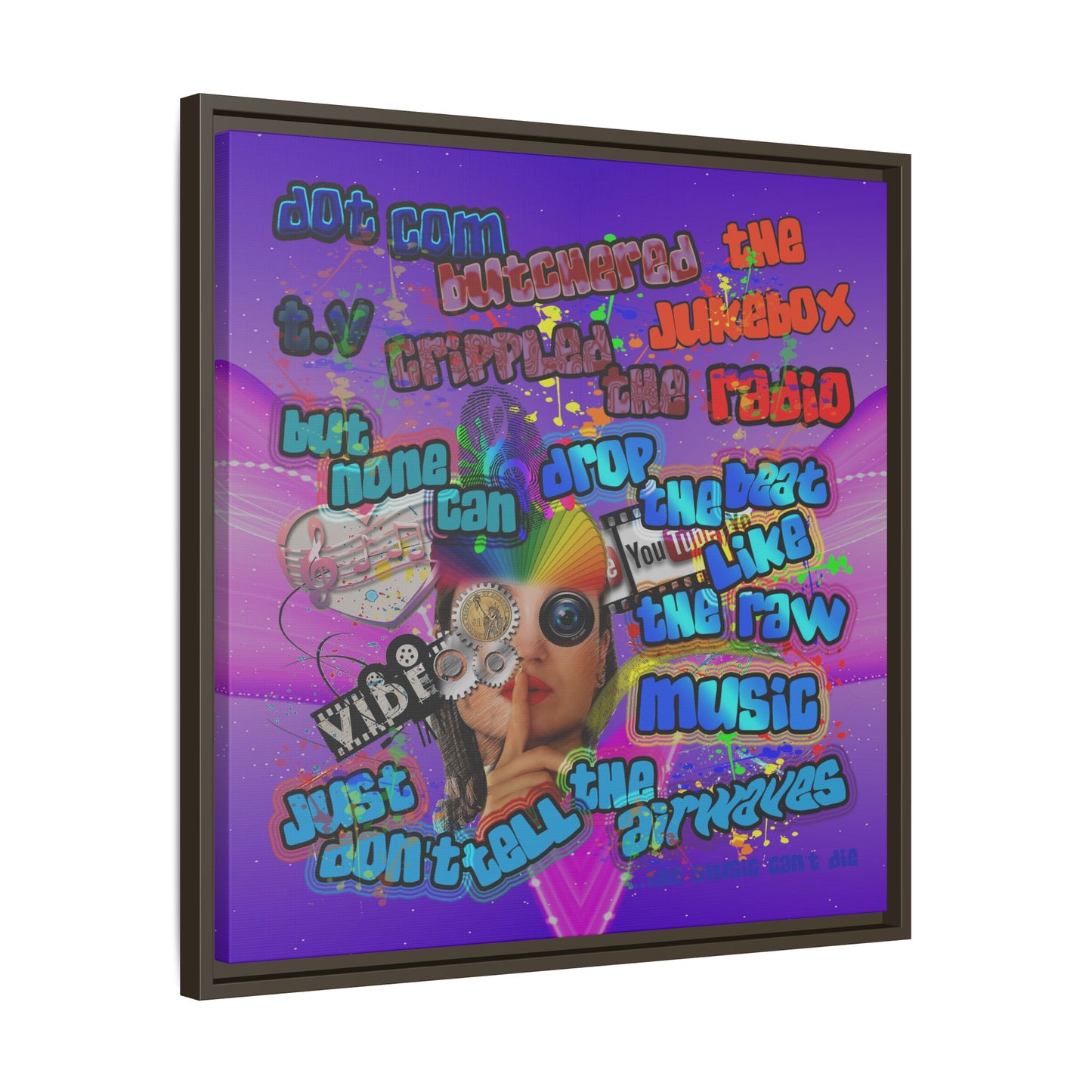 drop the beat - framed canvas art (purple-pink wave)