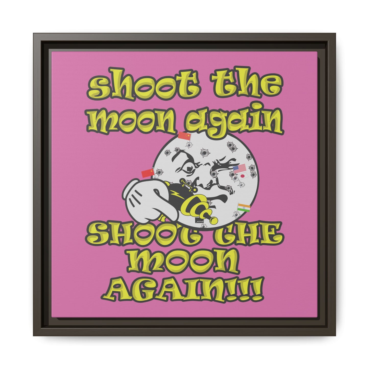 shoot the moon again - framed canvas art (light pink)