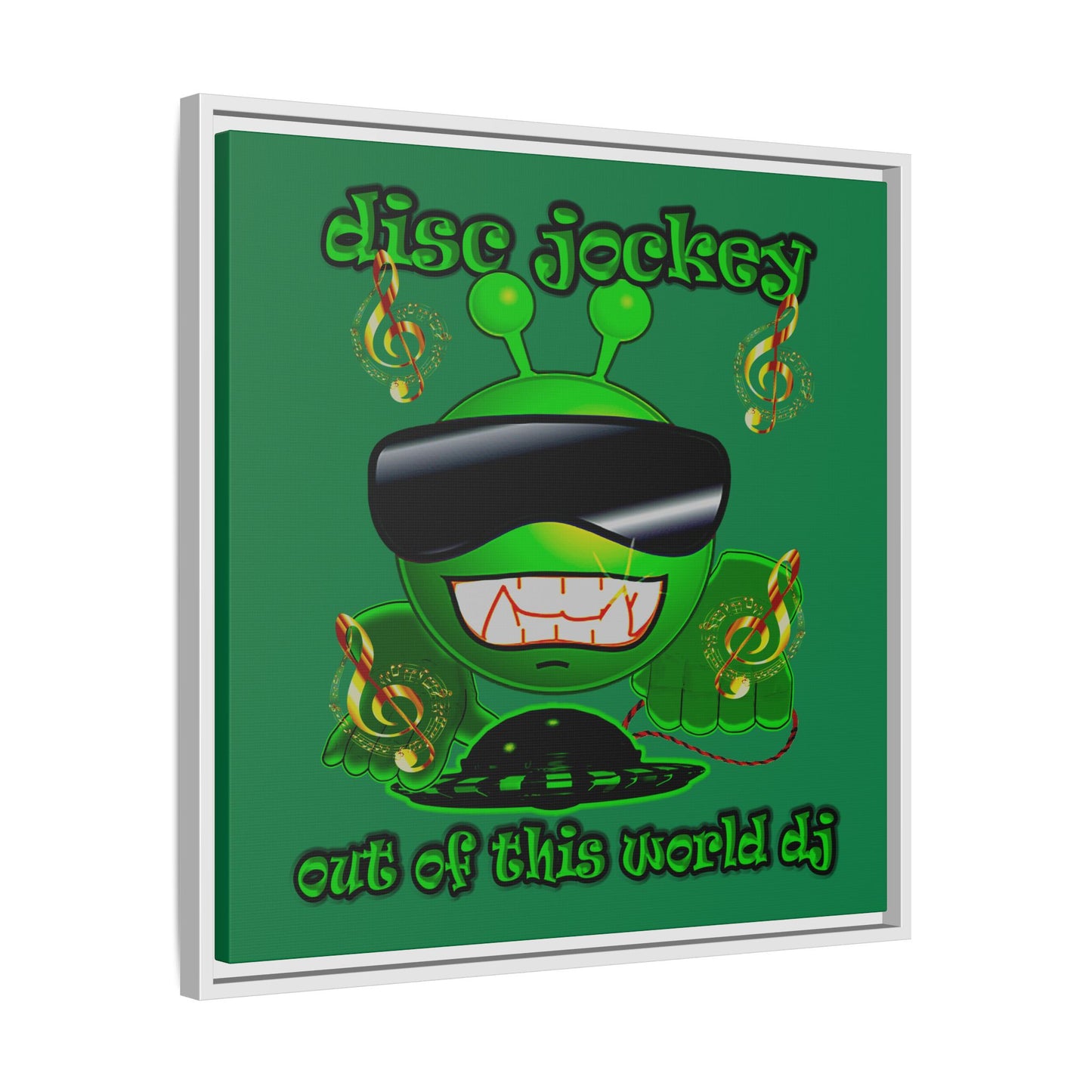 disc jockey - framed canvas art (dark green)