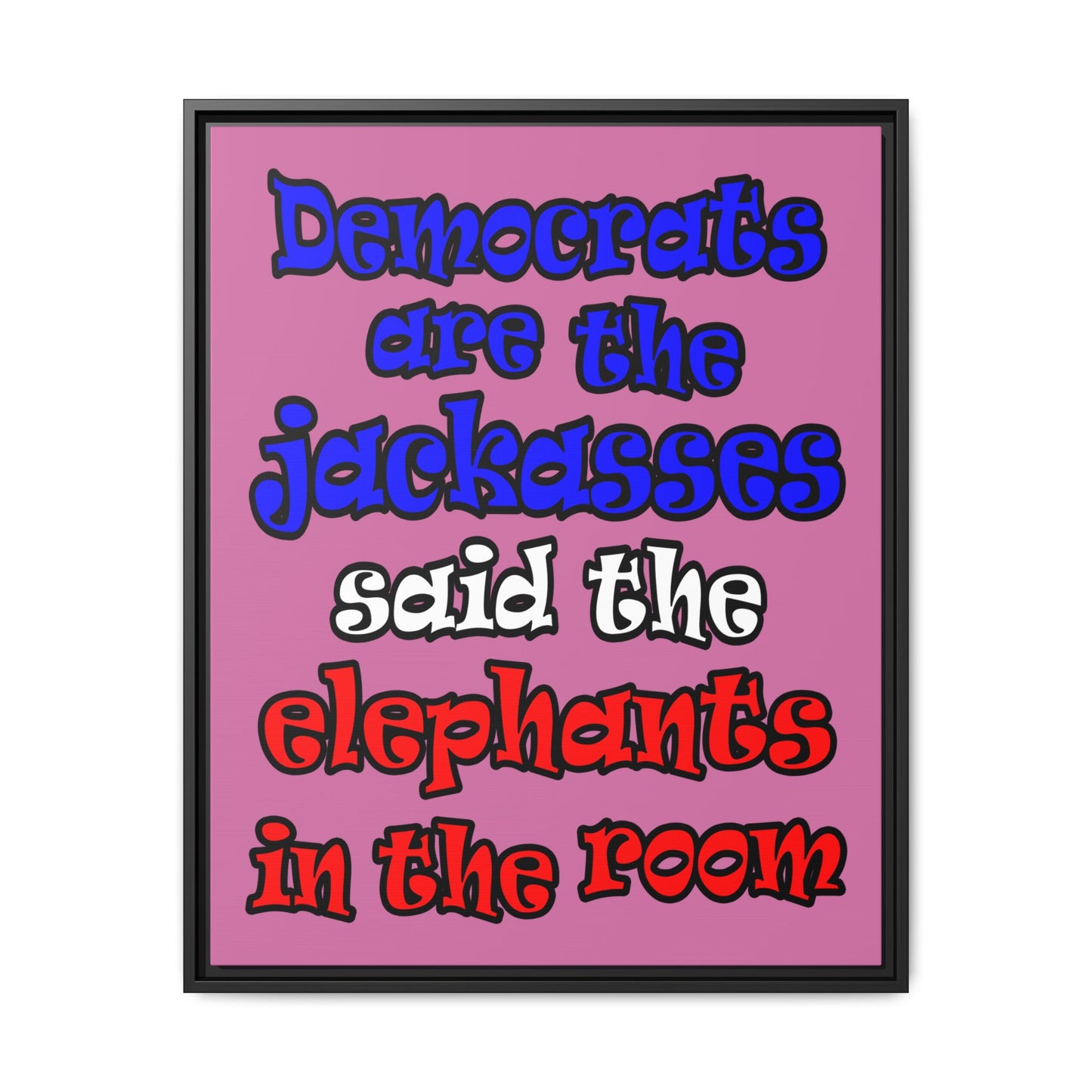 donkeys and elephants - framed canvas art (light pink)