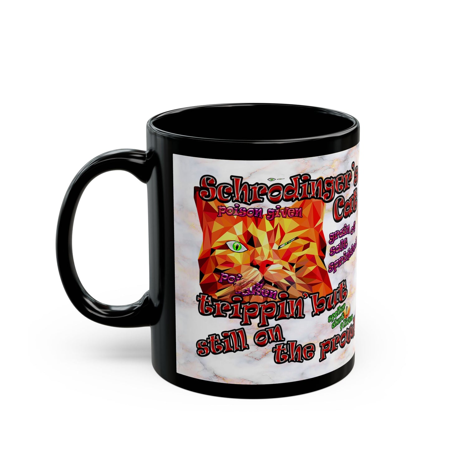 schrodinger's cat - Black Mug (white marble)