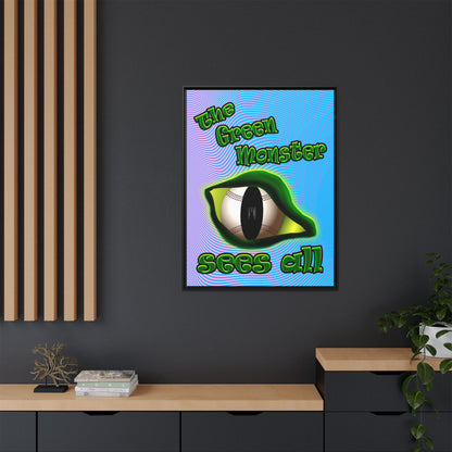 green monster - framed canvas art (light blue-purple wave)