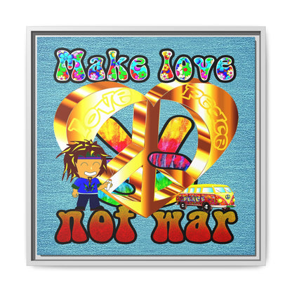 love peace - framed canvas art (faded blue)