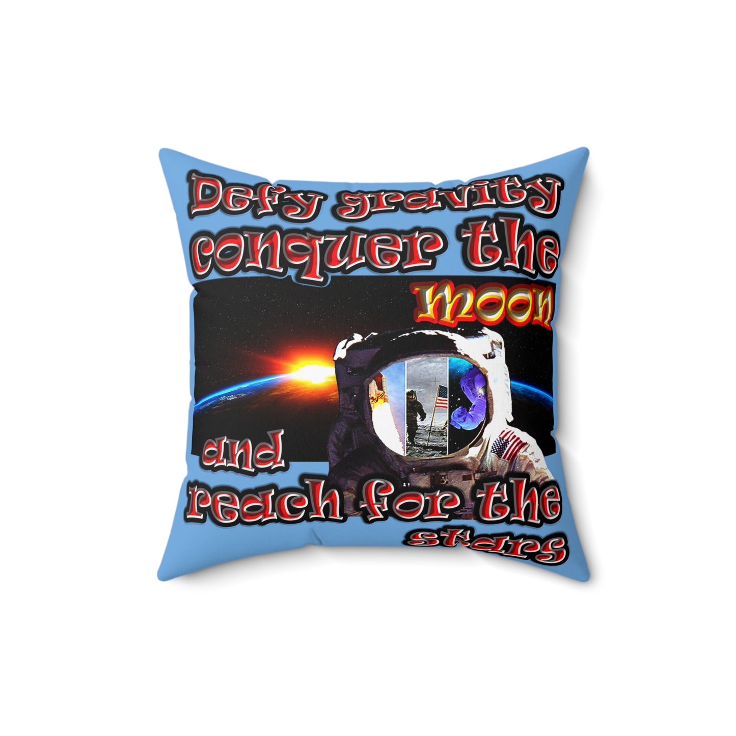 defy conquer reach - Spun Polyester Square Pillow - (light blue)