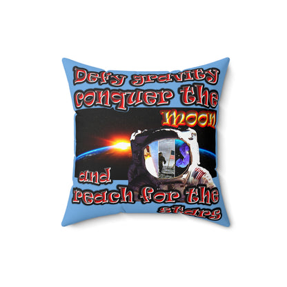 defy conquer reach - Spun Polyester Square Pillow - (light blue)