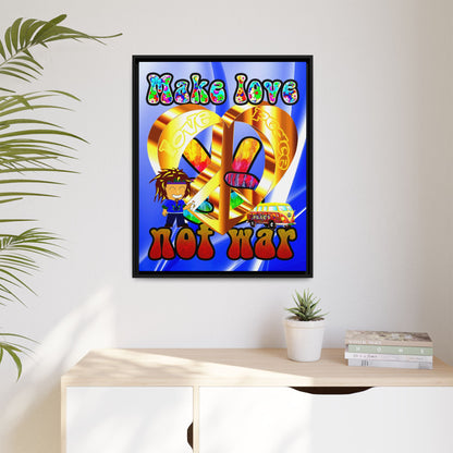 love peace - framed canvas art (blue-white wave)