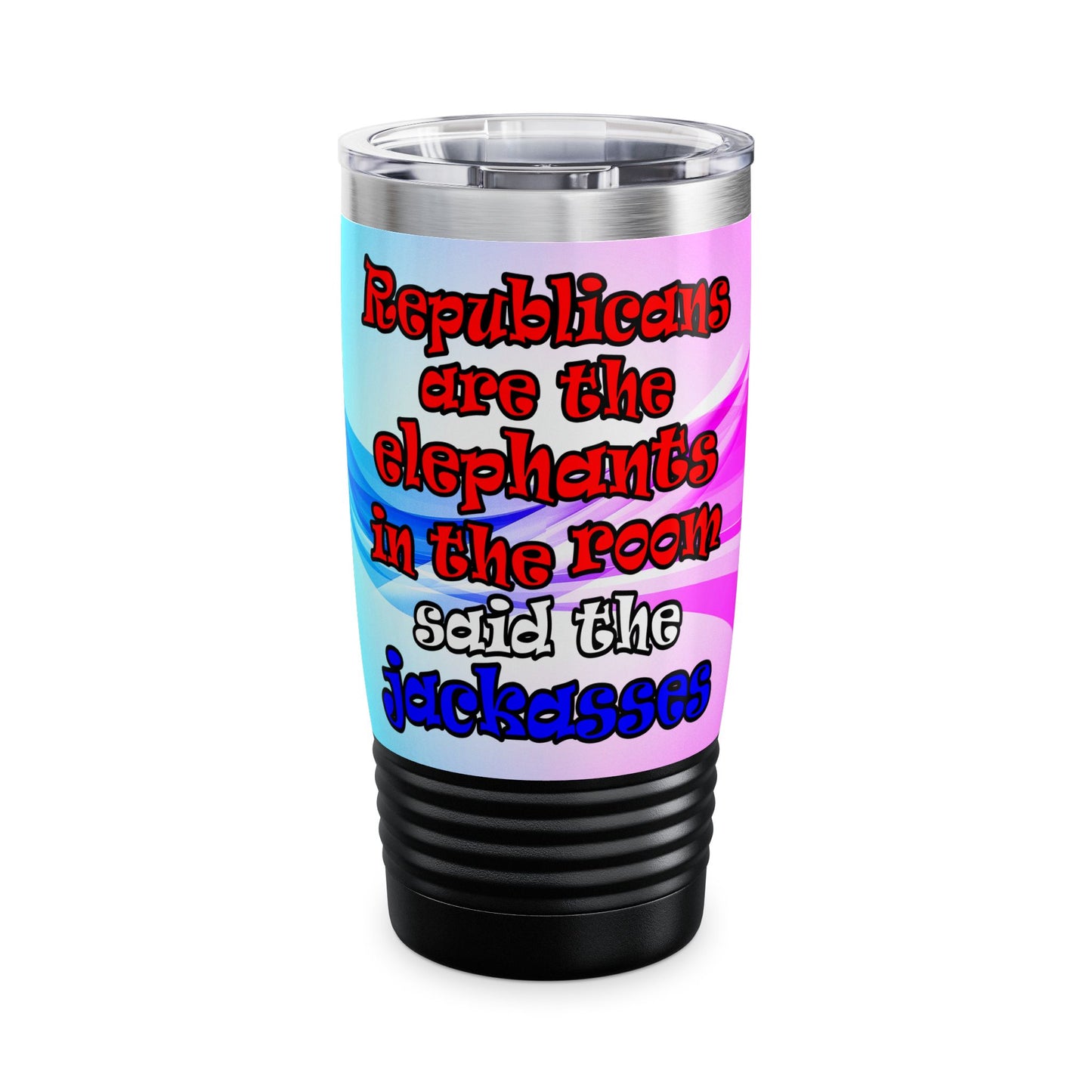 donkeys and elephants - Ringneck Tumbler, 20oz (light blue-pink wave)