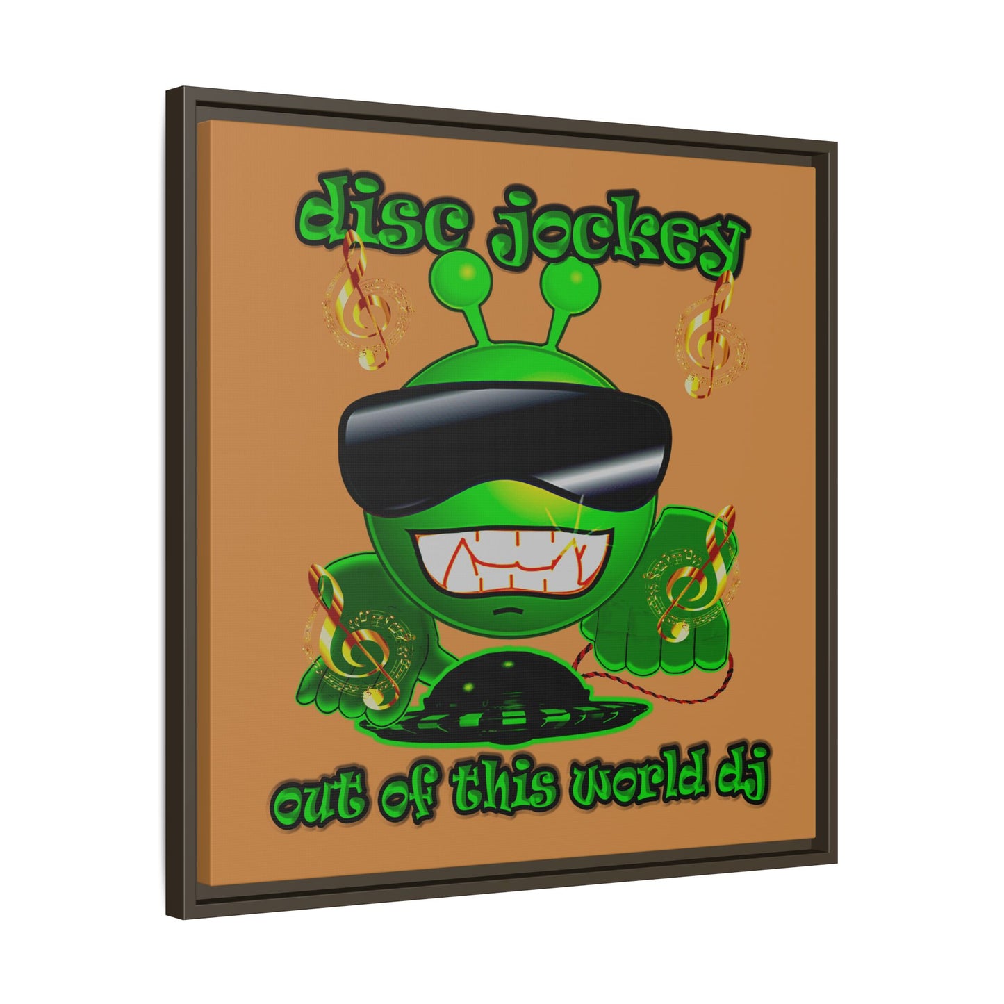 disc jockey - framed canvas art (light brown)