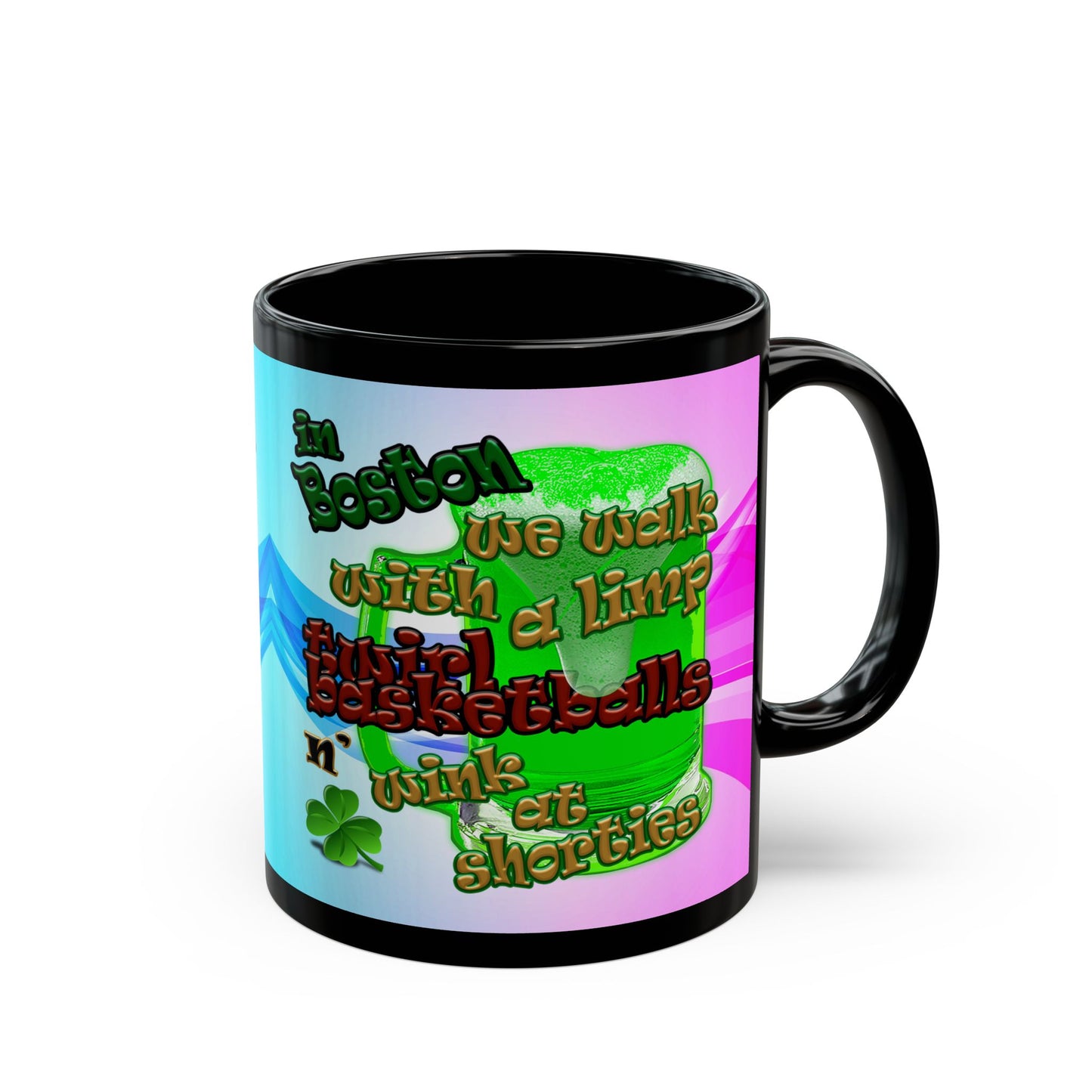 celtics logo - Black Mug (light blue-pink wave)