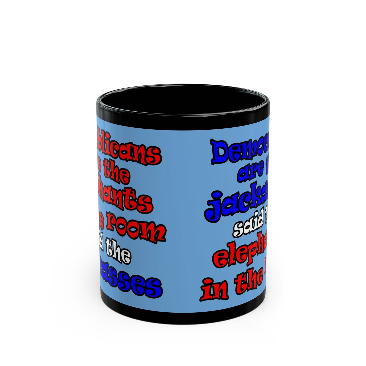 donkeys and elephants - Black Mug (light blue)