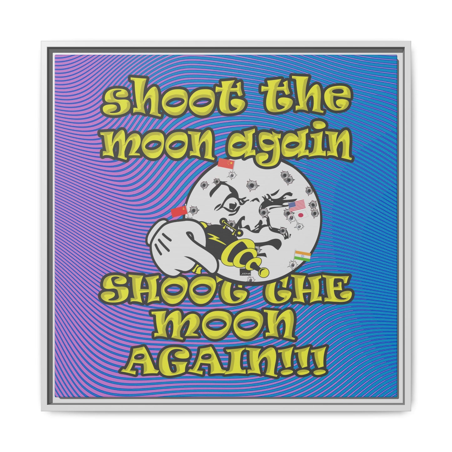 shoot the moon again - framed canvas art (light blue-purple wave)