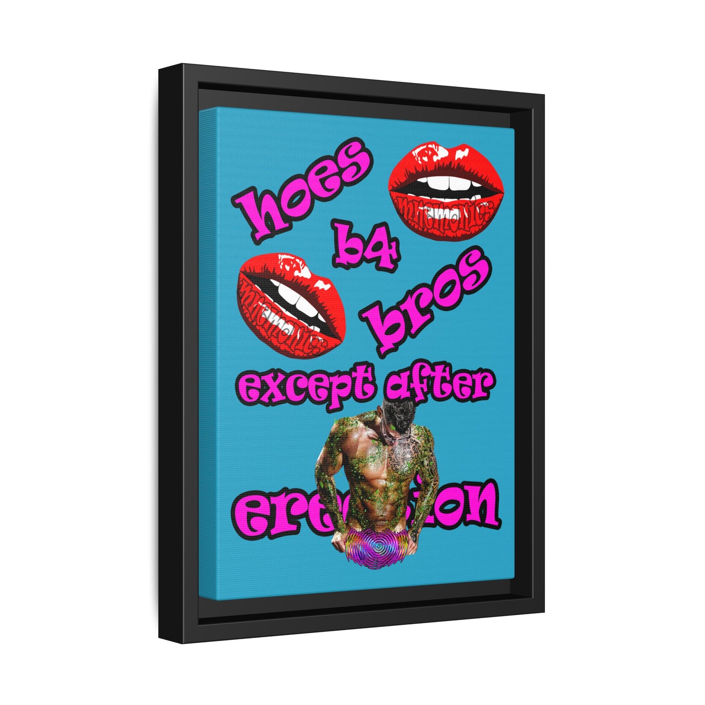 hoes b4 bros - framed canvas art (turquoise)