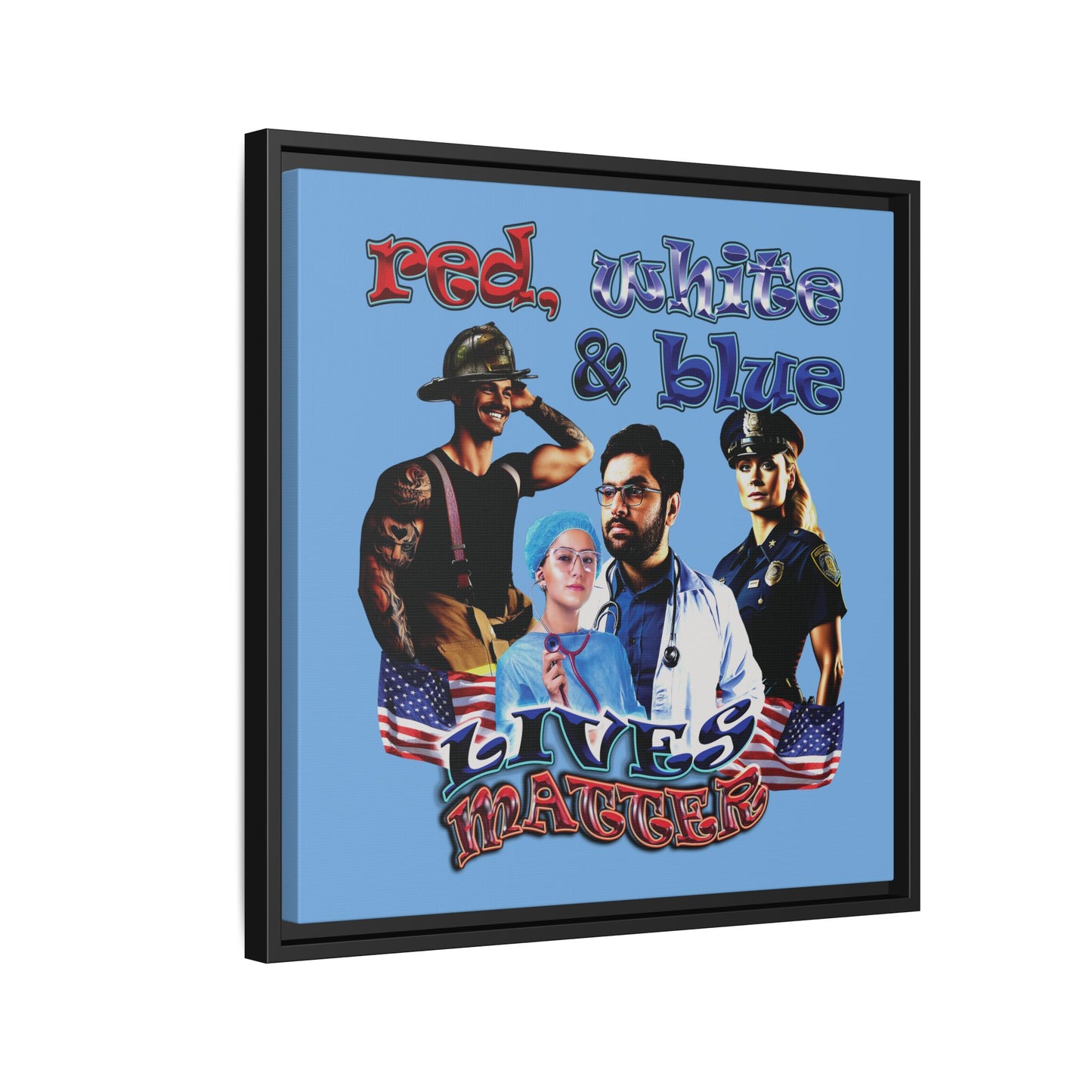 rw&b lives matter - framed canvas art (light blue)