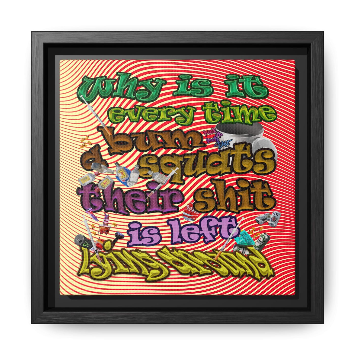 the bum's shit - framed canvas art (yellow-orange wave)