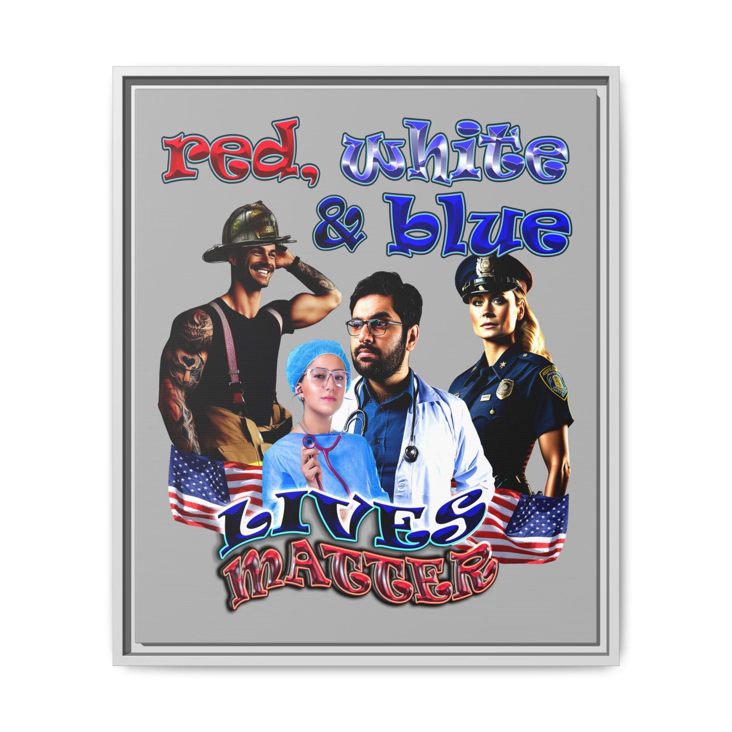 rw&b lives matter - framed canvas art (light grey)