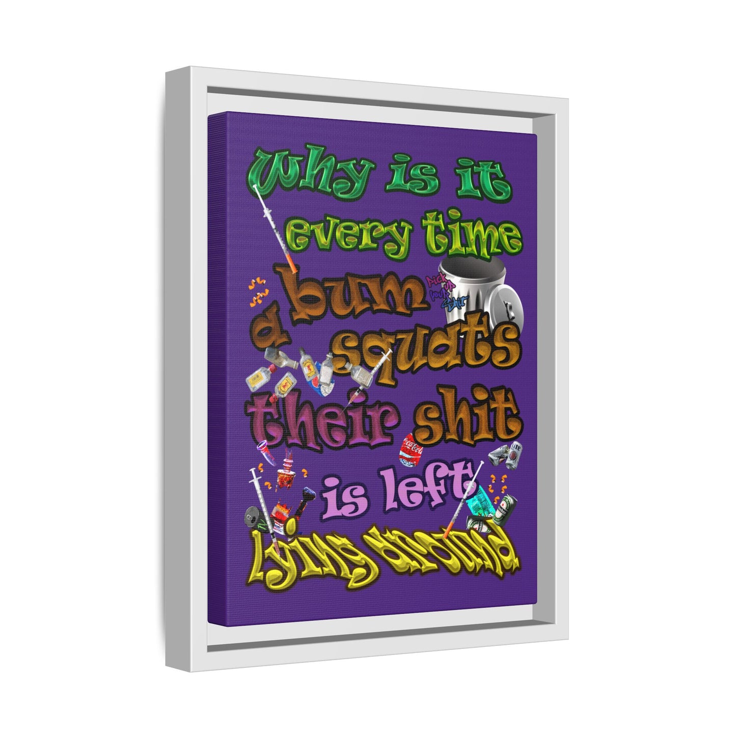 the bum's shit - framed canvas art (purple)