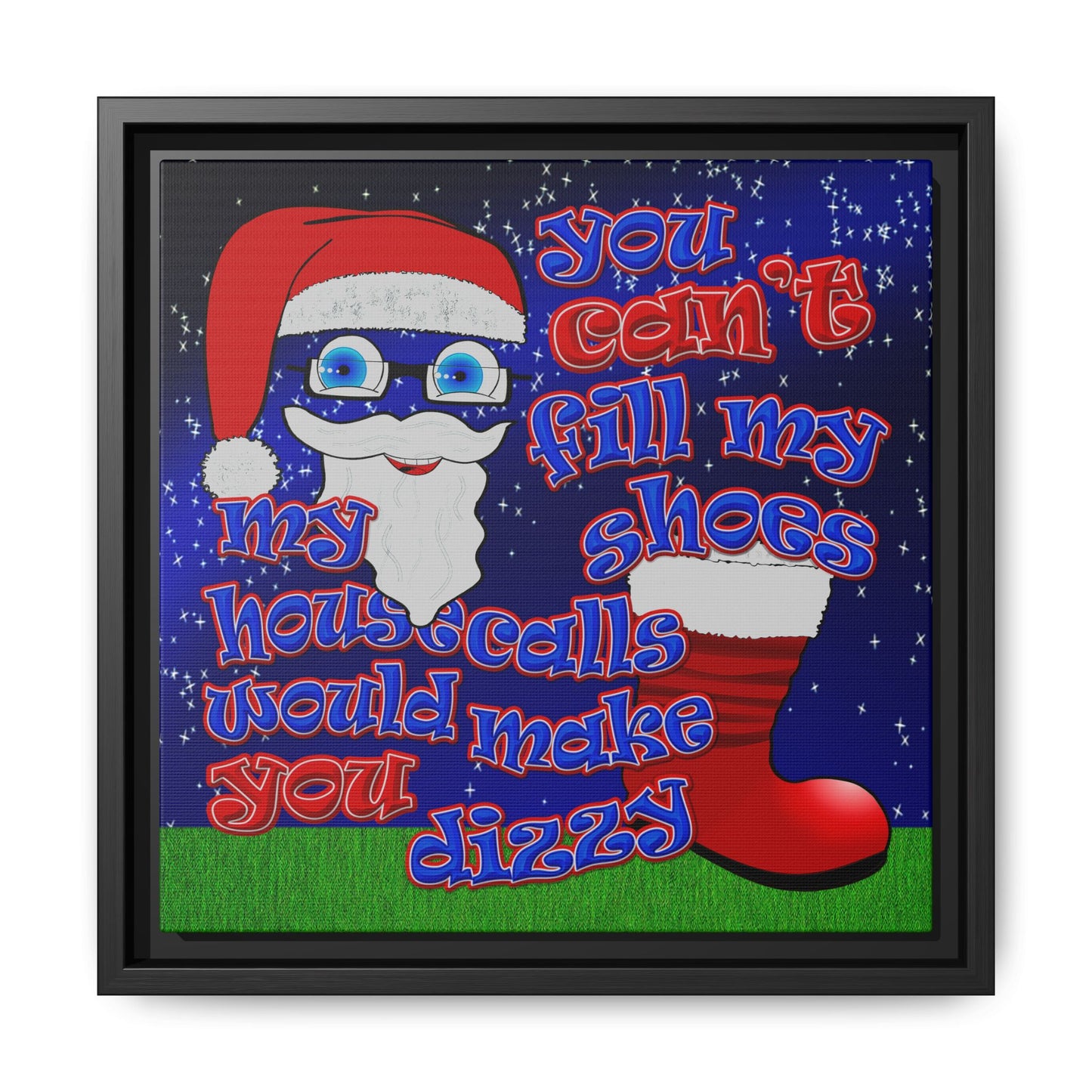 santa's shoes - framed canvas art ('snoops' background)