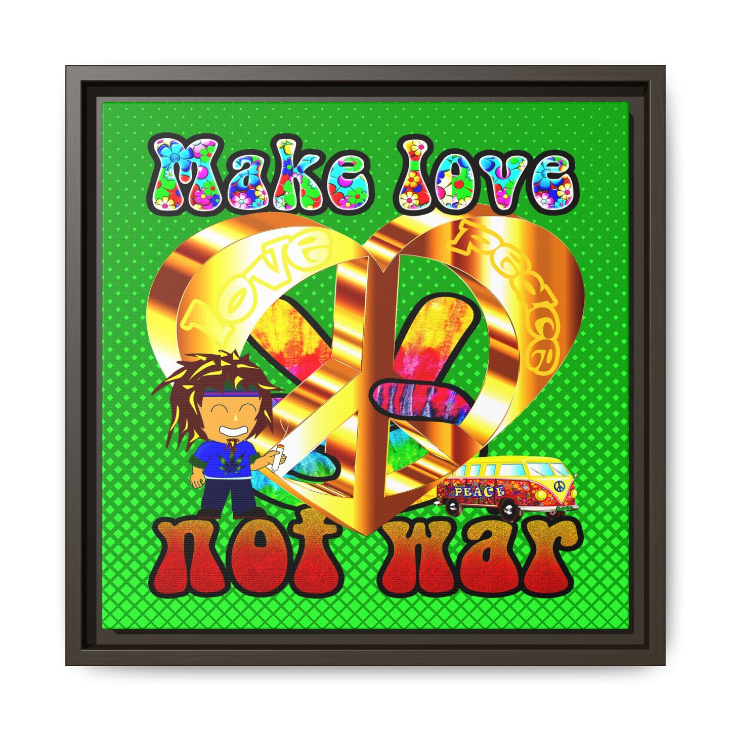 love peace - framed canvas art (logo green)