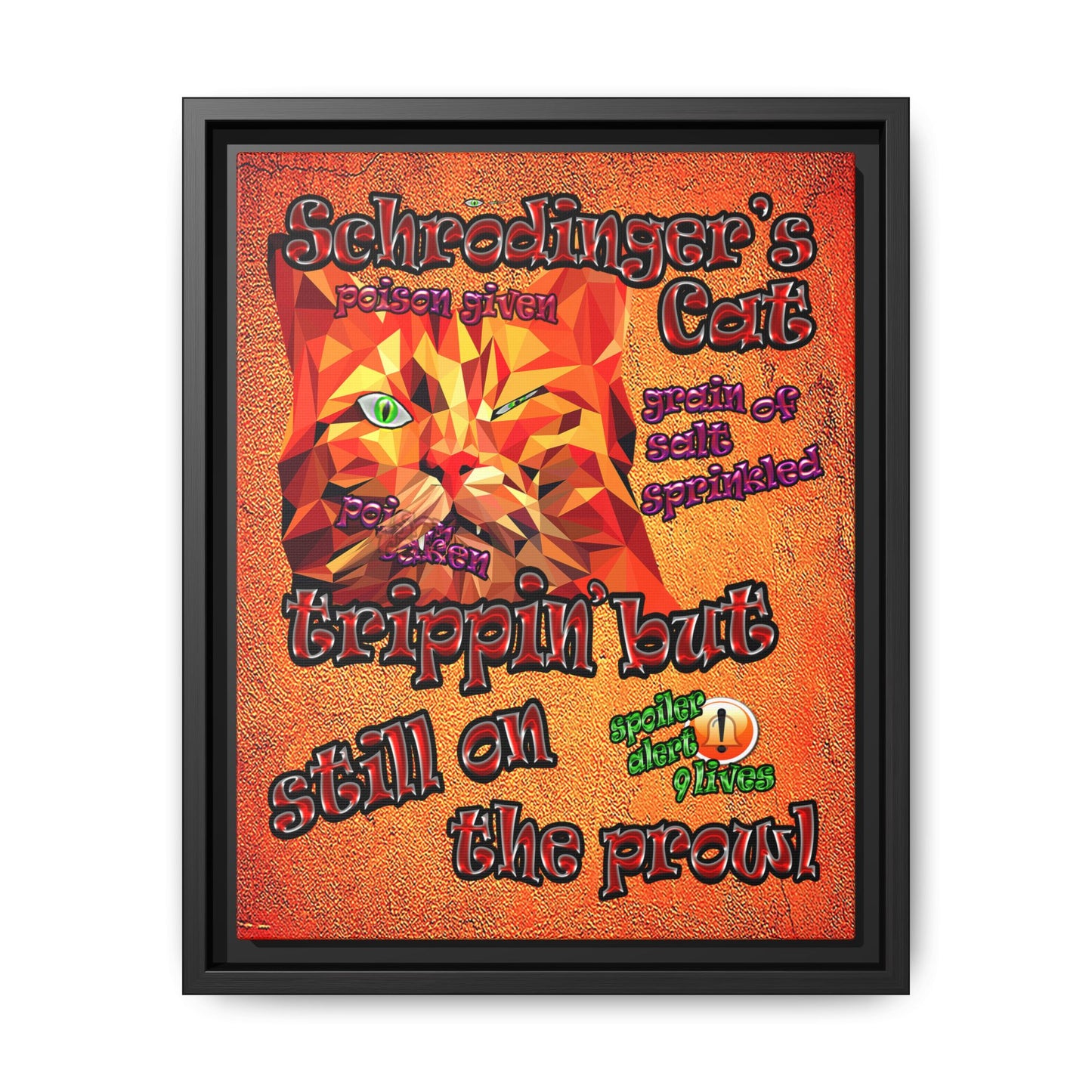 schrodinger's cat - framed canvas art (burnt orange)