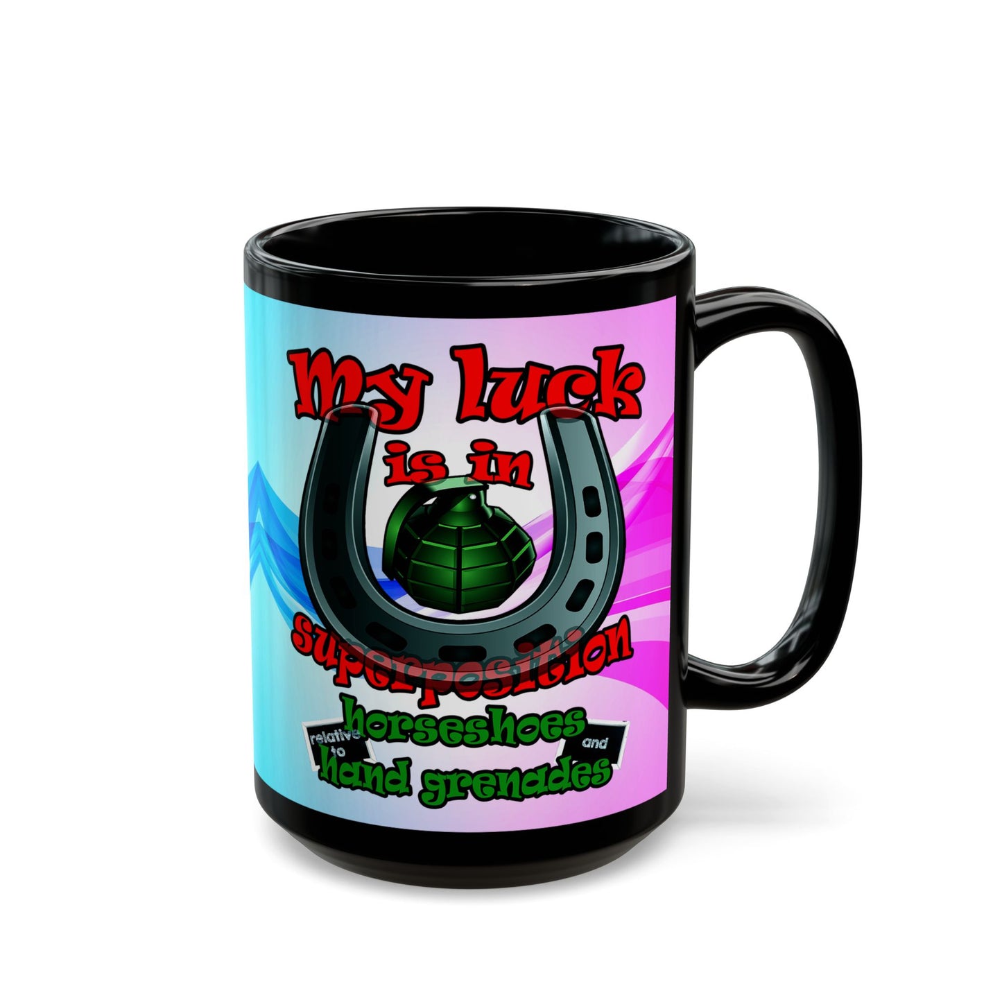 my luck - Black Mug (light blue-pink wave)
