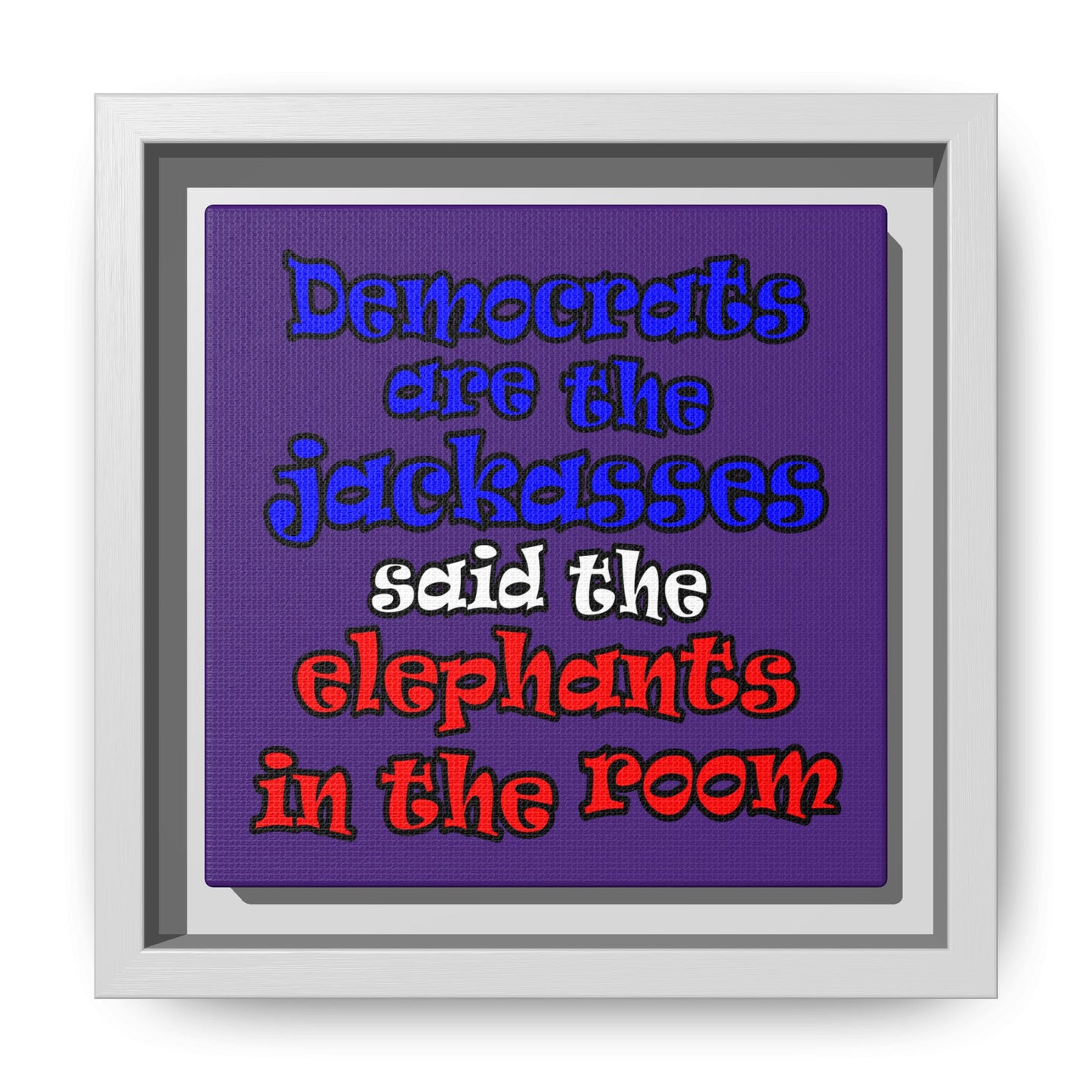 donkeys and elephants - framed canvas art (purple)