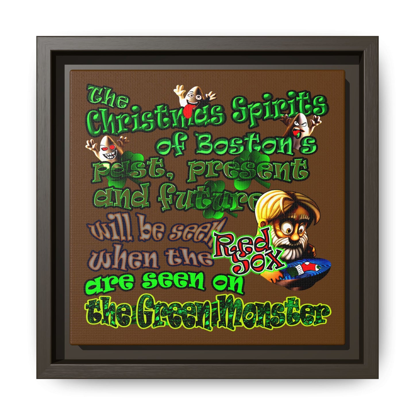 christmas spirits of boston - framed canvas art (brown)