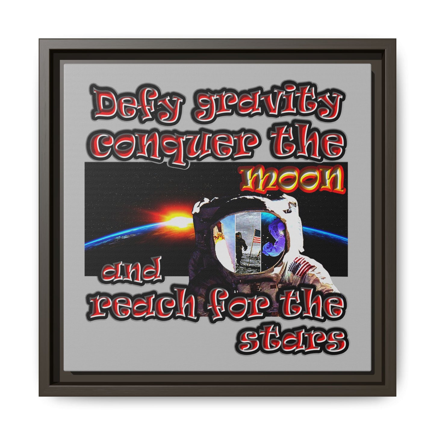 defy conquer reach - framed canvas art (light grey)