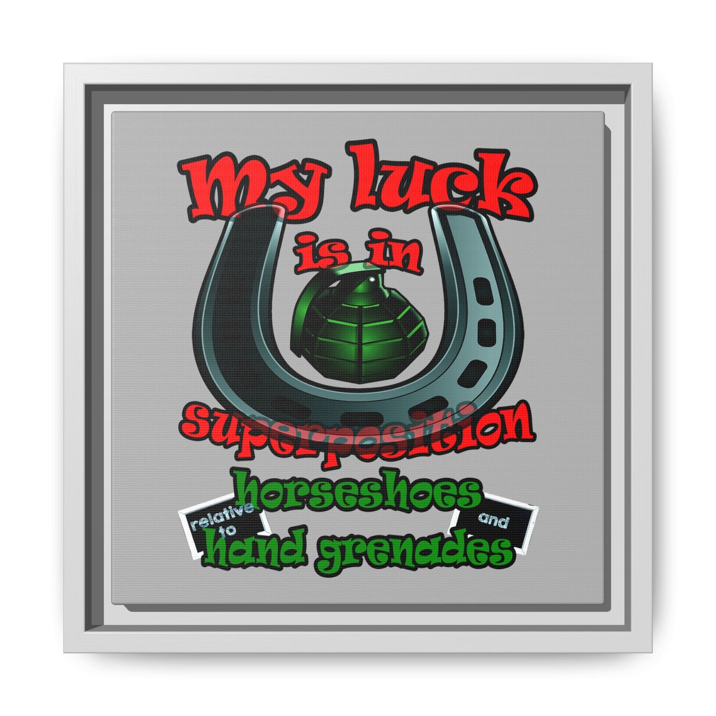 my luck - framed canvas art (light grey)