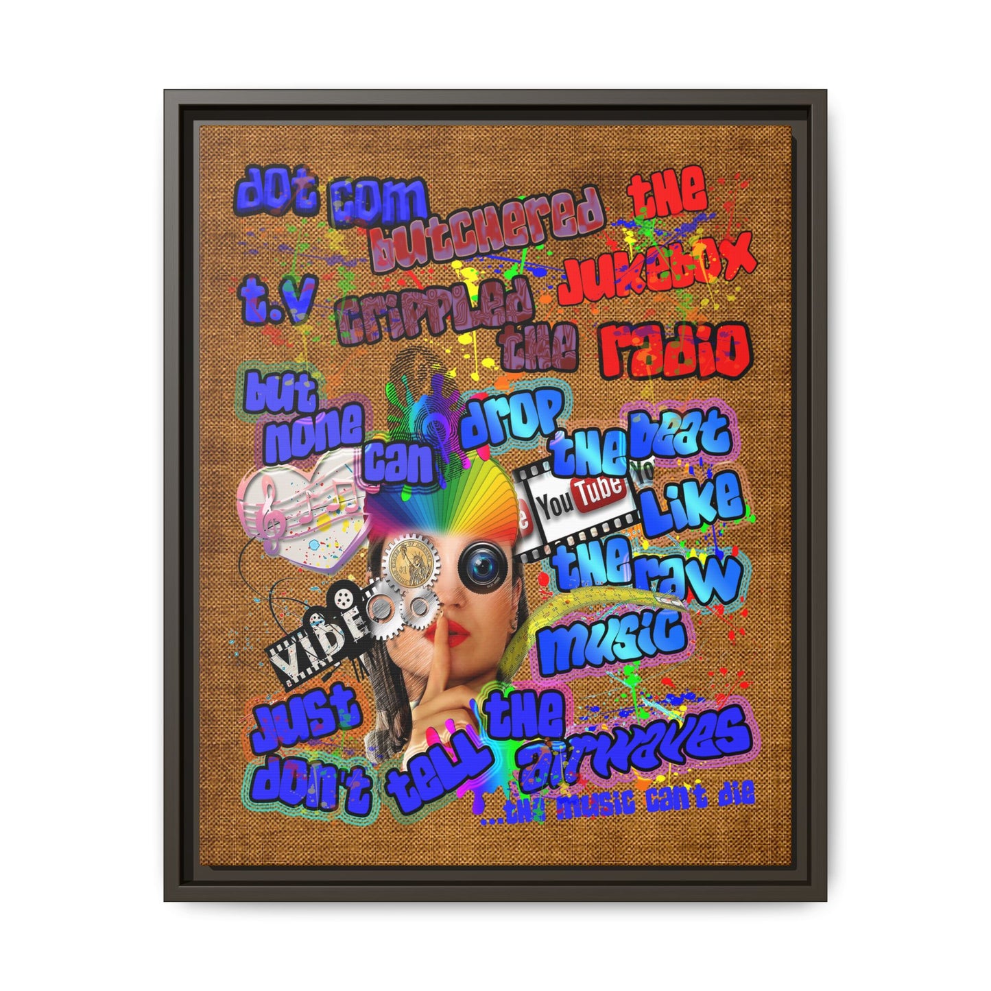drop the beat - framed canvas art (brown papyrus)