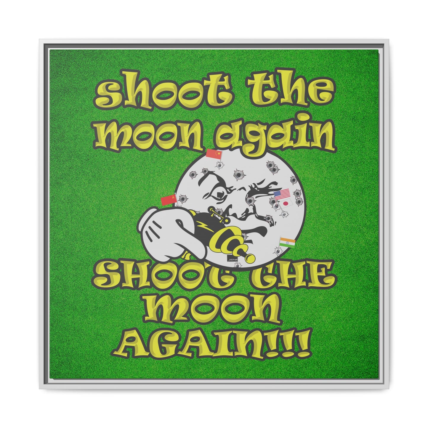 shoot the moon again - framed canvas art (green turf)