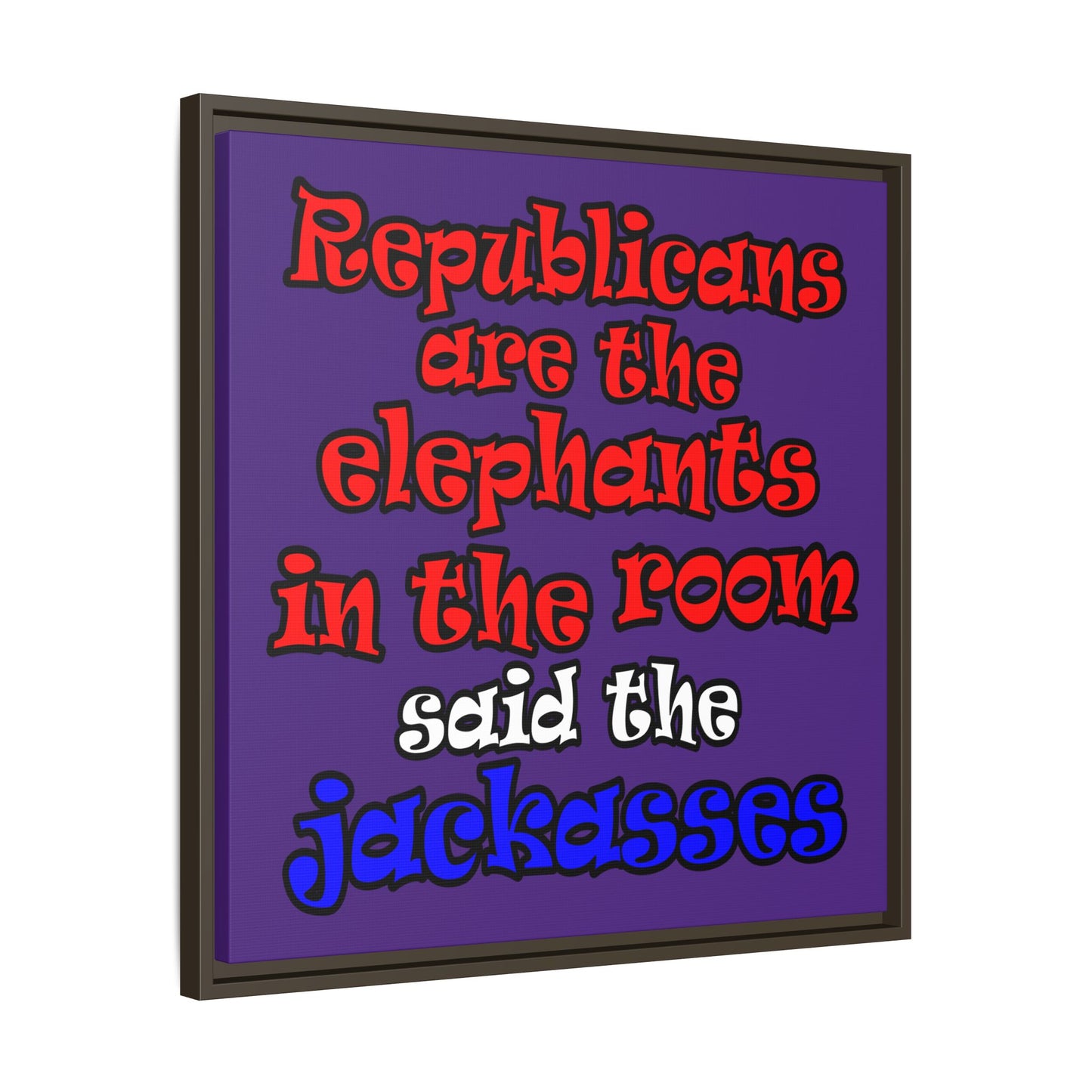 donkeys and elephants - framed canvas art (purple)